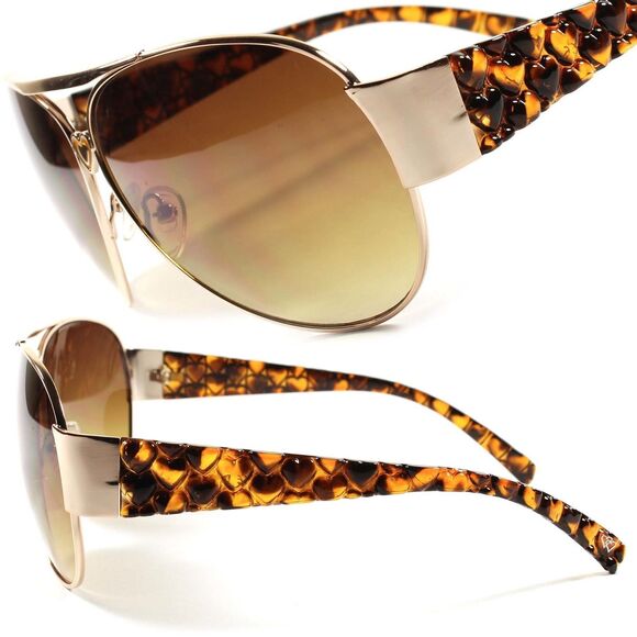Romance Accessories - Designer Stylish Gold Tortoise Heart Shapes Temple Womens Classic Sunglasses